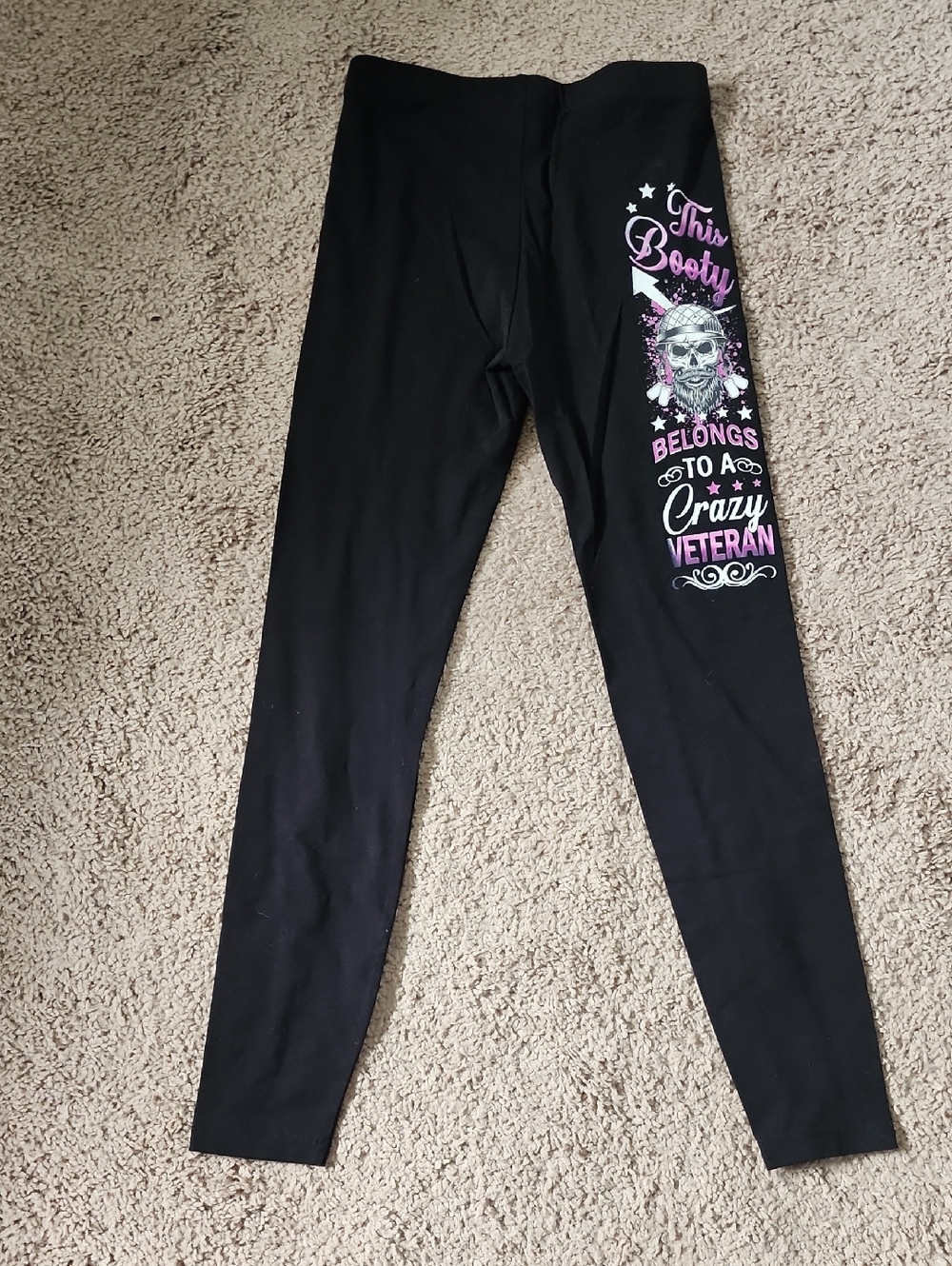 Bella Canvas Black Leggings with Pink & White Veteran Skull Graphic
